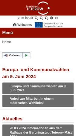 Vorschau der mobilen Webseite www.teterow.de, Teterow