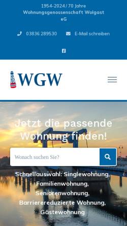 Vorschau der mobilen Webseite www.wg-wolgast.de, Wohnungsgenossenschaft Wolgast e.G.
