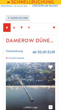 Vorschau der mobilen Webseite www.zinnowitz-ferienwohnung.de, Ferienwohnungen Damerow