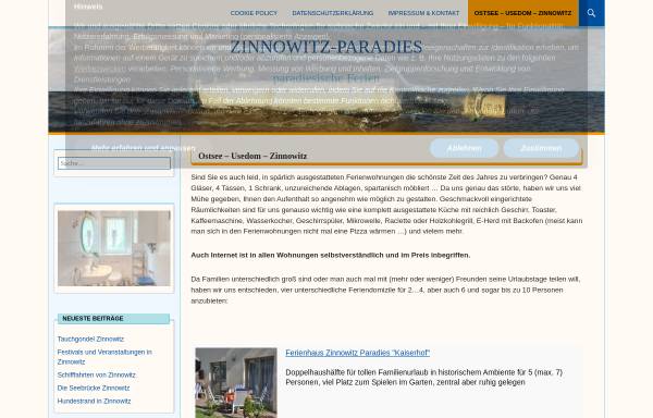 Urlaubsunterkünfte auf zinnowitz-paradies.de; Inhaber: Stefan Böhm
