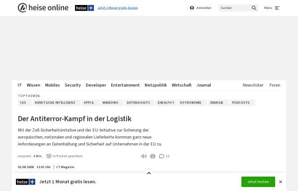 Vorschau von www.heise.de, C't - Hintergrund: Der Antiterror-Kampf in der Logistik - Heise Zeitschriften Verlag GmbH & Co. KG