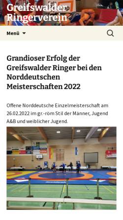 Vorschau der mobilen Webseite www.greifswalder-ringerverein.de, Greifswalder Ringerverein e. V.