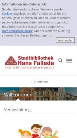 Vorschau der mobilen Webseite stadtbibliothek.greifswald.de, Stadtbibliothek Hans Fallada