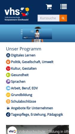 Vorschau der mobilen Webseite www.kvhs-vg.de, Volkshochschule Greifswald