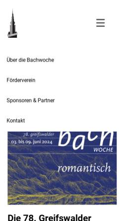 Vorschau der mobilen Webseite www.greifswalder-bachwoche.de, Greifswalder Bachwoche