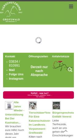 Vorschau der mobilen Webseite www.tierschutzbund-greifswald.de, Tierschutzbund Greifswald und Umgebung e. V.