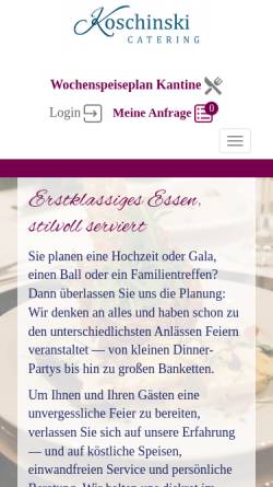 Vorschau der mobilen Webseite www.koschinski-catering.de, Koschinski Catering