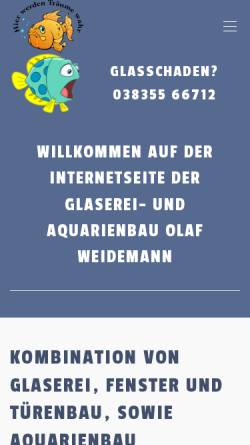 Vorschau der mobilen Webseite www.glaserei-zuessow.de, Glaserei- und Aquarienbau; Inh.: Olaf Weidemann