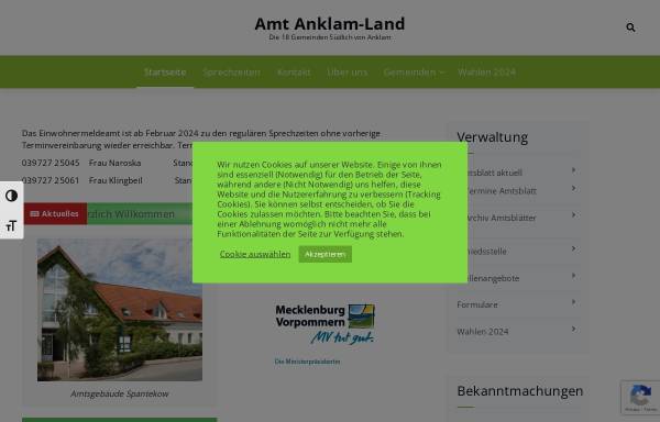 Vorschau von www.amt-anklam-land.de, Amt Anklam Land