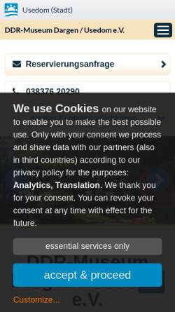 Vorschau der mobilen Webseite www.museumdargen.de, Technik- und Zweiradmuseum Dargen