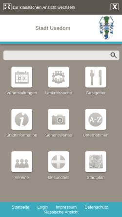 Vorschau der mobilen Webseite www.stadtinfo-usedom.de, Stadt Usedom