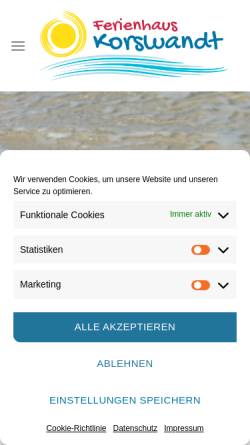 Vorschau der mobilen Webseite usedom-korswandt.de, Ferienwohnungen Thieme & Peinsith