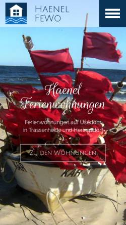 Vorschau der mobilen Webseite www.haenel-ferienwohnungen-usedom.de, Ferienwohnungen Haenel