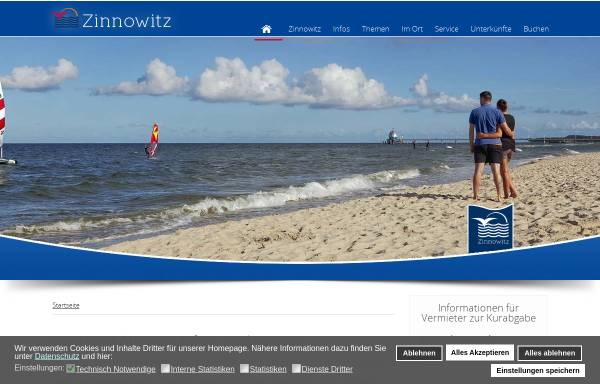 Vorschau von www.zinnowitz.de, Kurverwaltung des Ostseebades Zinnowitz