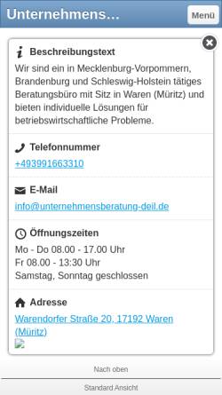Vorschau der mobilen Webseite www.unternehmensberatung-deil.de, Unternehmensberatung DEIL - Dipl. - Wirtsch. - Ing. (FH) Werner Deil