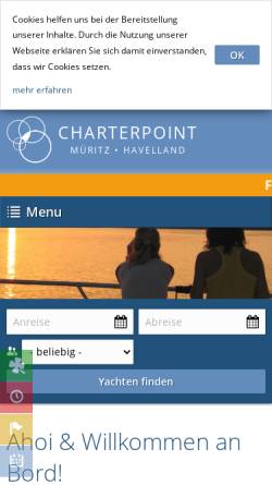 Vorschau der mobilen Webseite www.charterpoint-mueritz.de, Charterpoint Müritz