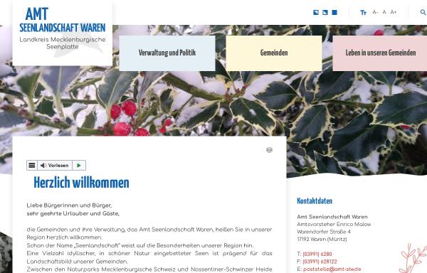 Vorschau von www.amt-slw.de, Amt Seenlandschaft Waren