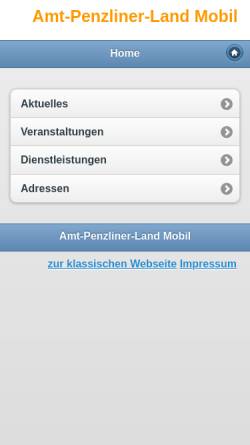 Vorschau der mobilen Webseite www.amt-penzliner-land.de, Amt Penzliner Land