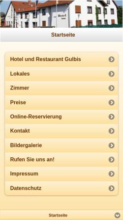 Vorschau der mobilen Webseite m.hotel-gulbis.weblotse.com, Hotel & Restaurant Gulbis, Witzin