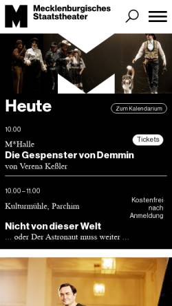 Vorschau der mobilen Webseite www.mecklenburgisches-staatstheater.de, Mecklenburgisches Landestheater Parchim