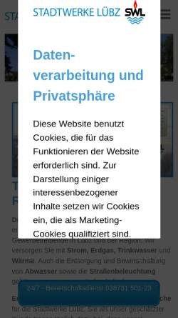 Vorschau der mobilen Webseite www.stadtwerke-luebz.de, Stadtwerke Lübz