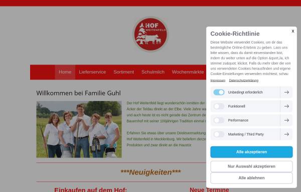 Vorschau von www.hofweitenfeld.de, Hof Weitenfeld, Inhaber Familie Guhl