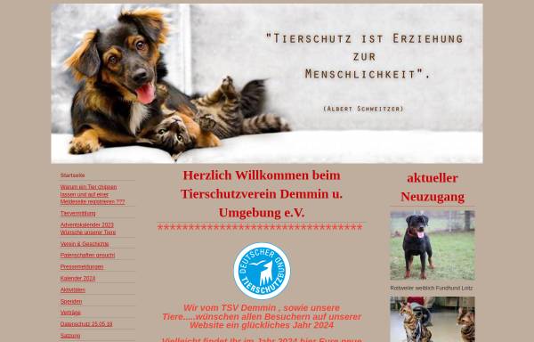 Vorschau von www.tsv-demmin.de, Tierschutzverein Demmin und Umgebung e.V.