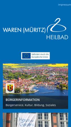 Vorschau der mobilen Webseite www.waren-mueritz.de, Stadt Waren (Müritz)