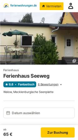 Vorschau der mobilen Webseite www.ferienhaus-walow.de, Ferienhaus Walow - Natur erleben in Mecklenburg-Vorpommern