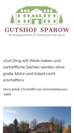Vorschau der mobilen Webseite www.gutshof-sparow.de, Hotel Gutshof Sparow
