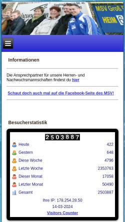 Vorschau der mobilen Webseite www.msv-gross-plasten.de, MSV Groß Plasten