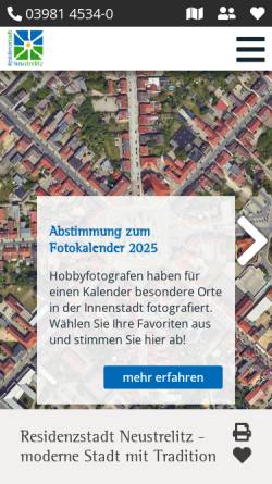 Vorschau der mobilen Webseite www.neustrelitz.de, Stadt Neustrelitz