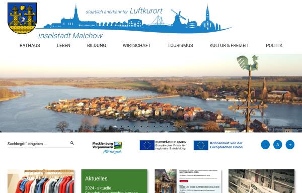 Vorschau von www.tourismus-malchow.de, Touristinformation der Inselstadt Malchow