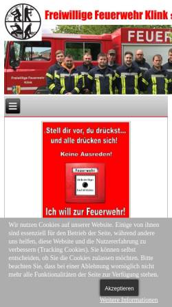 Vorschau der mobilen Webseite www.feuerwehr-klink.de, Freiwillige Feuerwehr Klink