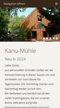 Vorschau der mobilen Webseite www.kanu-muehle.de, Kanu-Mühle, Inh. Peggy Sarodnik