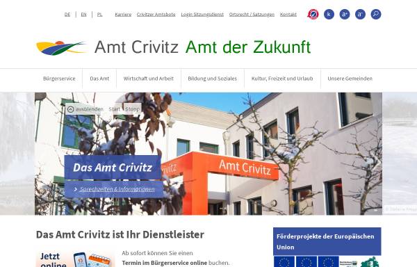 Vorschau von www.amt-crivitz.de, Amt Crivitz