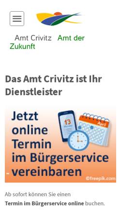 Vorschau der mobilen Webseite www.amt-crivitz.de, Amt Crivitz