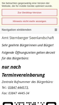 Vorschau der mobilen Webseite www.amt-sternberger-seenlandschaft.de, Amt Sternberger Seenlandschaft
