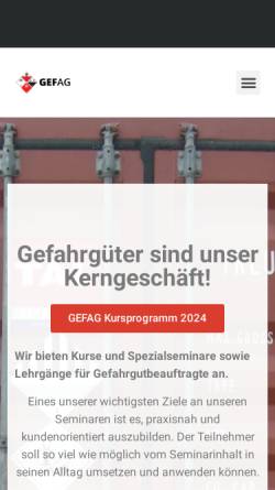 Vorschau der mobilen Webseite www.gefahrgutberatung.ch, Gefag Gefahrgutausbildung und -Beratungs AG