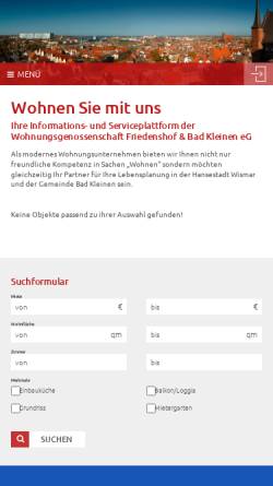 Vorschau der mobilen Webseite www.wg-friedenshof.de, Wohnungsgenossenschaft Friedenshof eG Wismar