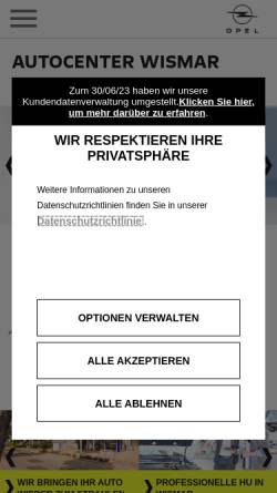 Vorschau der mobilen Webseite www.opel-autocenter-wismar.de, Autocenter-Wismar GmbH