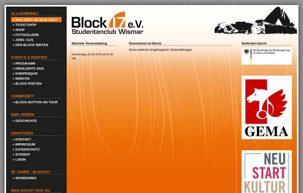 Vorschau von www.block17.de, Studentenclub Block 17 e.V.