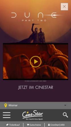 Vorschau der mobilen Webseite www.cinestar.de, CineStar