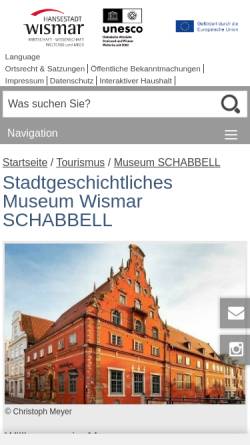 Vorschau der mobilen Webseite www.wismar.de, Schabbelhaus Wismar