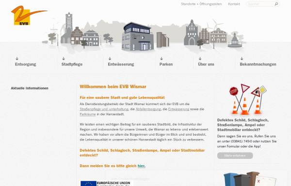 Vorschau von www.evb-wismar.de, Entsorgungs- und Verkehrsbetriebe Wismar