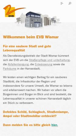 Vorschau der mobilen Webseite www.evb-wismar.de, Entsorgungs- und Verkehrsbetriebe Wismar