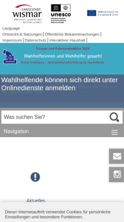 Vorschau der mobilen Webseite www.wismar.de, Hansestadt Wismar