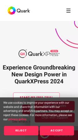 Vorschau der mobilen Webseite www.quark.com, QuarkXPress