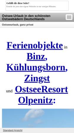 Vorschau der mobilen Webseite kuehlungsborn-binz.beepworld.de, Ferienwohnungen Kretschmer