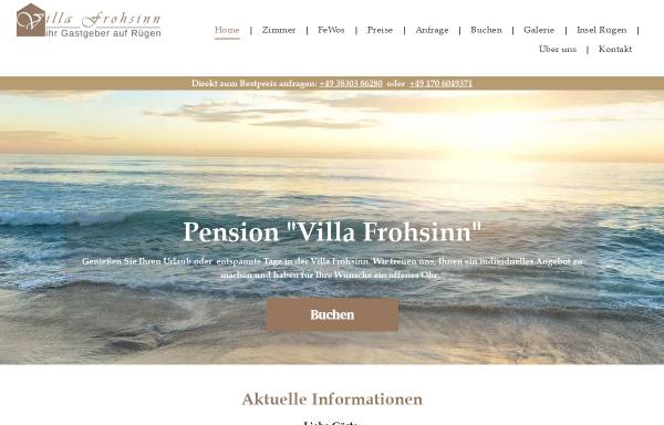 Vorschau von www.frohsinn-ruegen.de, Pension Villa Frohsinn